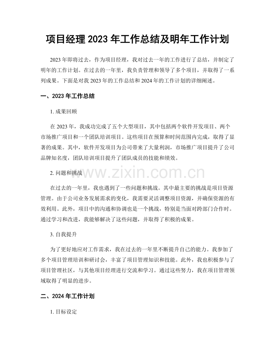 项目经理2023年工作总结及明年工作计划.docx_第1页