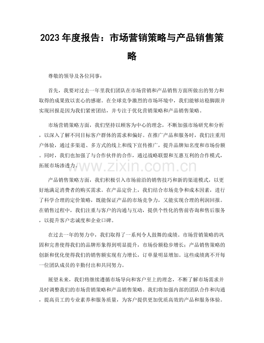 2023年度报告：市场营销策略与产品销售策略.docx_第1页