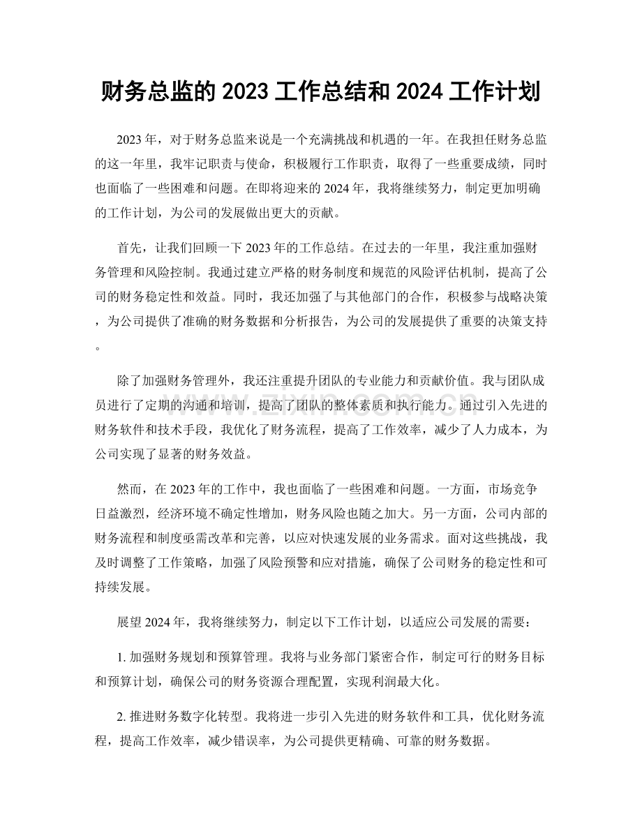 财务总监的2023工作总结和2024工作计划.docx_第1页