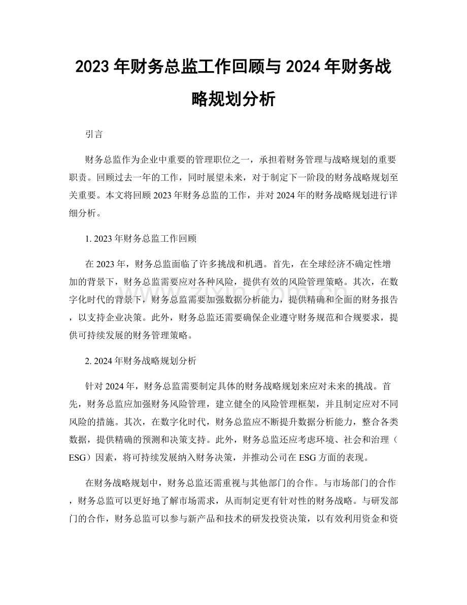 2023年财务总监工作回顾与2024年财务战略规划分析.docx_第1页