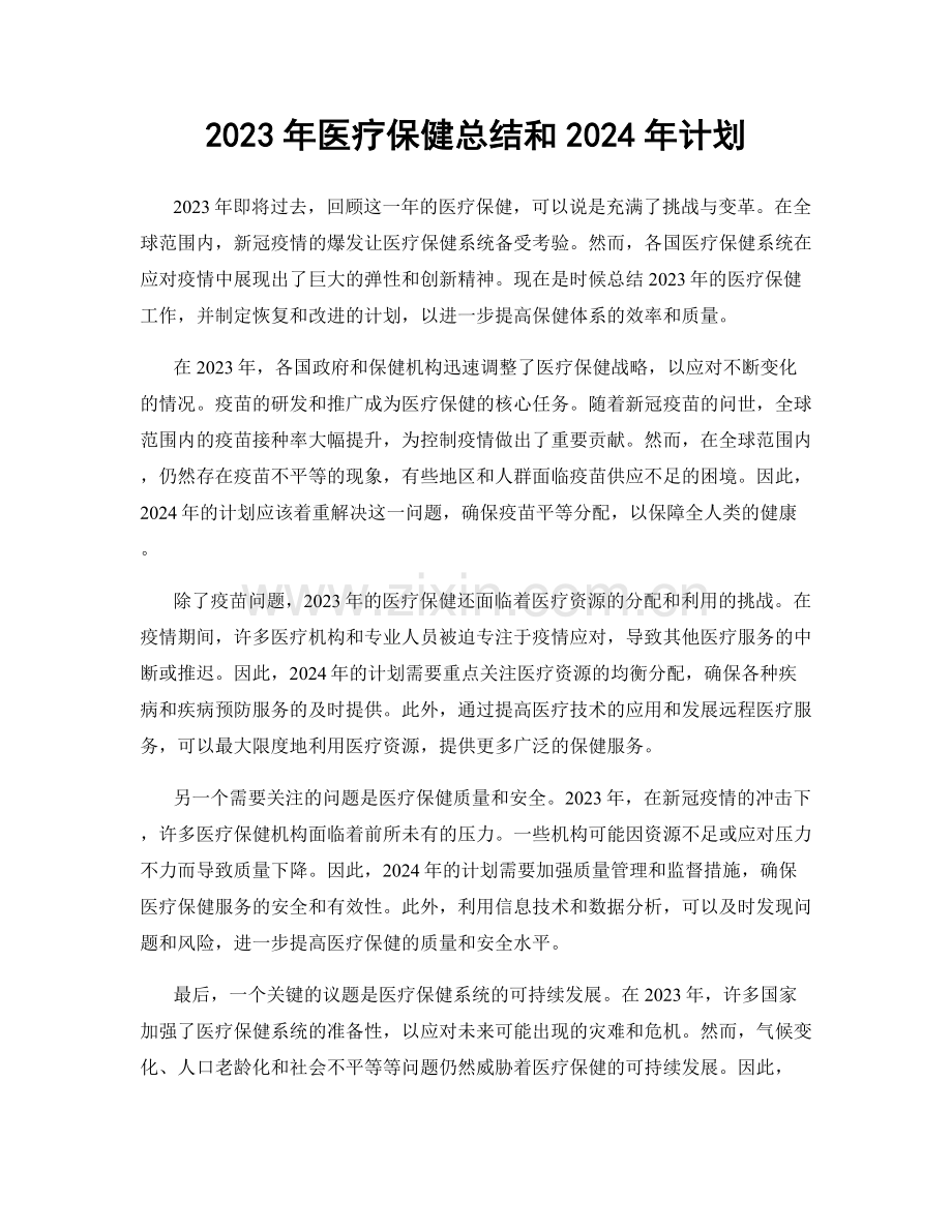 2023年医疗保健总结和2024年计划.docx_第1页