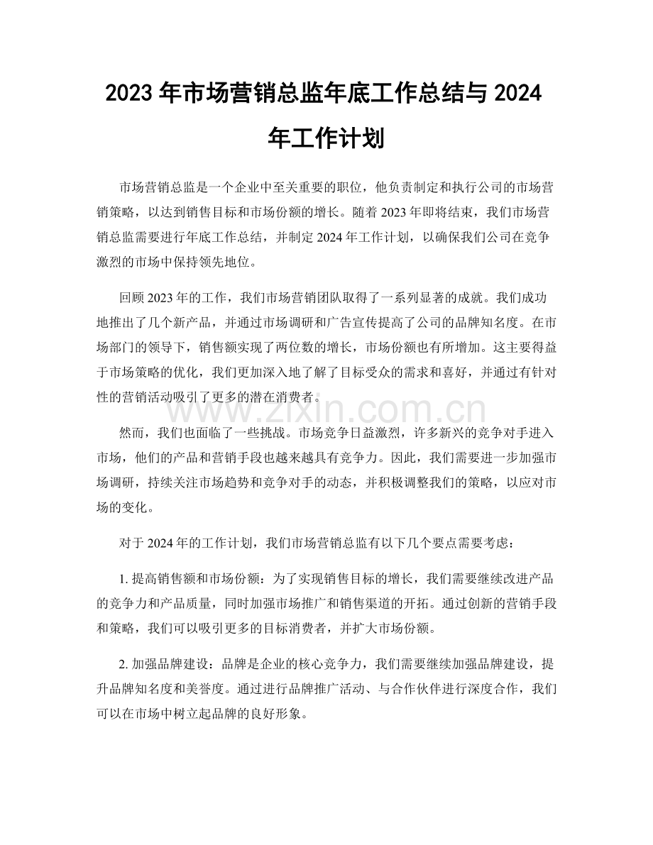 2023年市场营销总监年底工作总结与2024年工作计划.docx_第1页