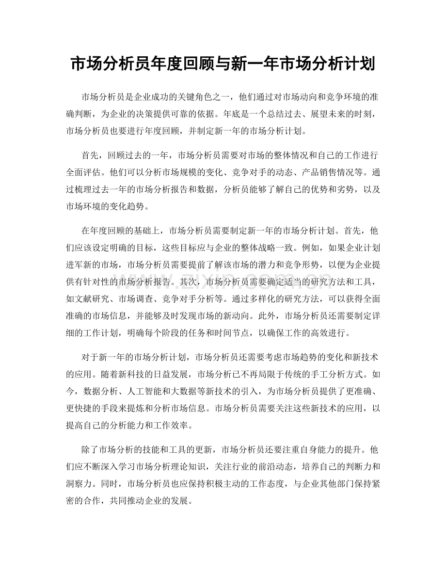 市场分析员年度回顾与新一年市场分析计划.docx_第1页