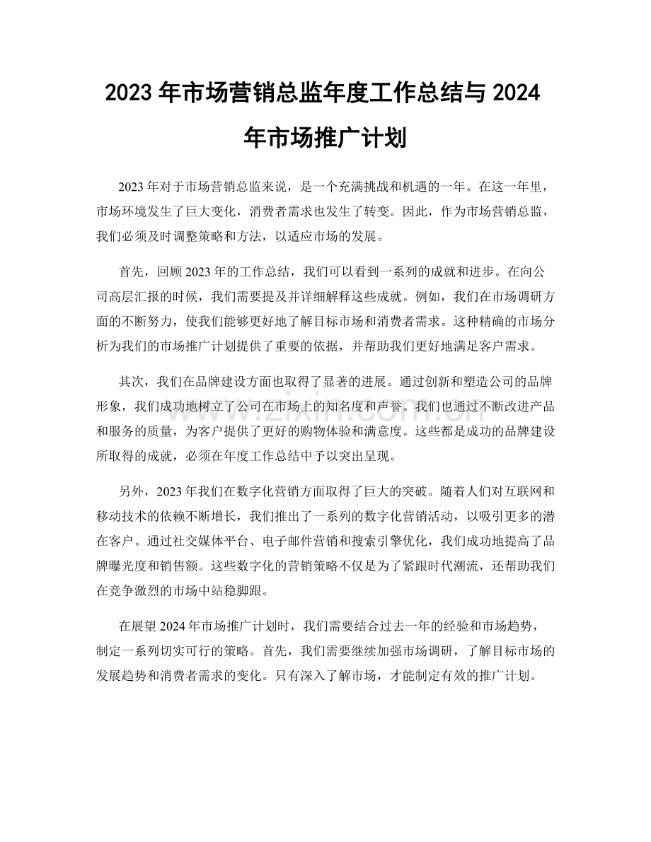 2023年市场营销总监年度工作总结与2024年市场推广计划.docx_第1页