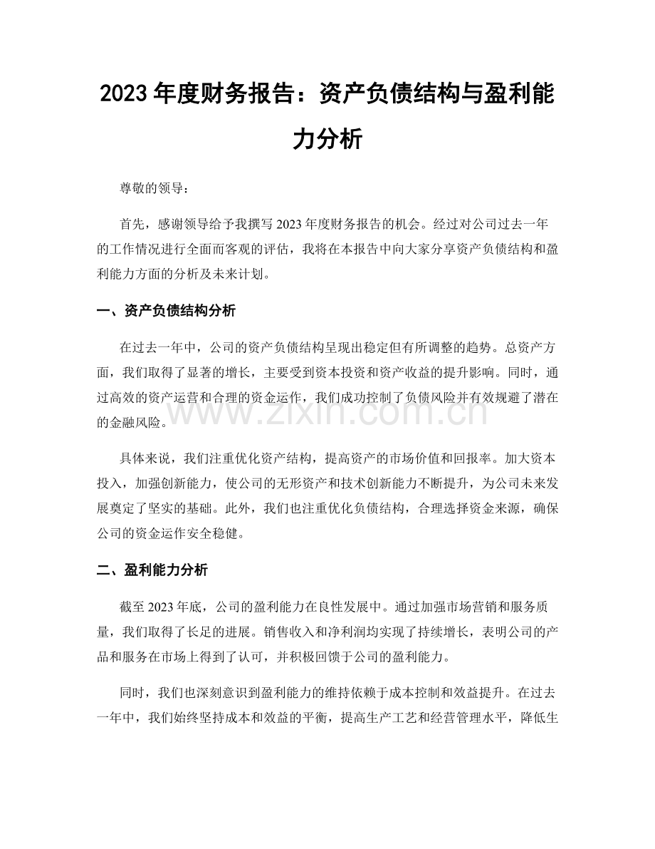 2023年度财务报告：资产负债结构与盈利能力分析.docx_第1页