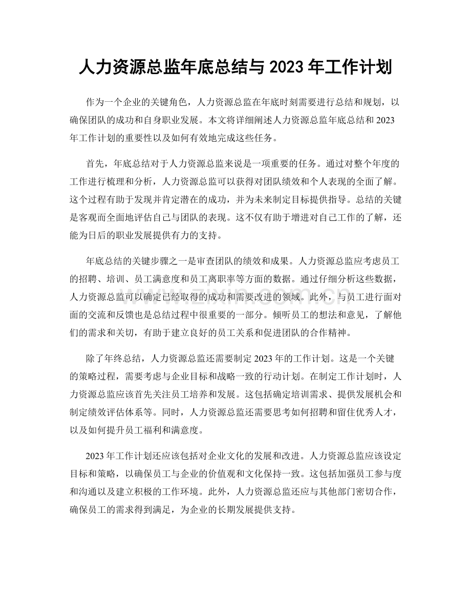 人力资源总监年底总结与2023年工作计划.docx_第1页