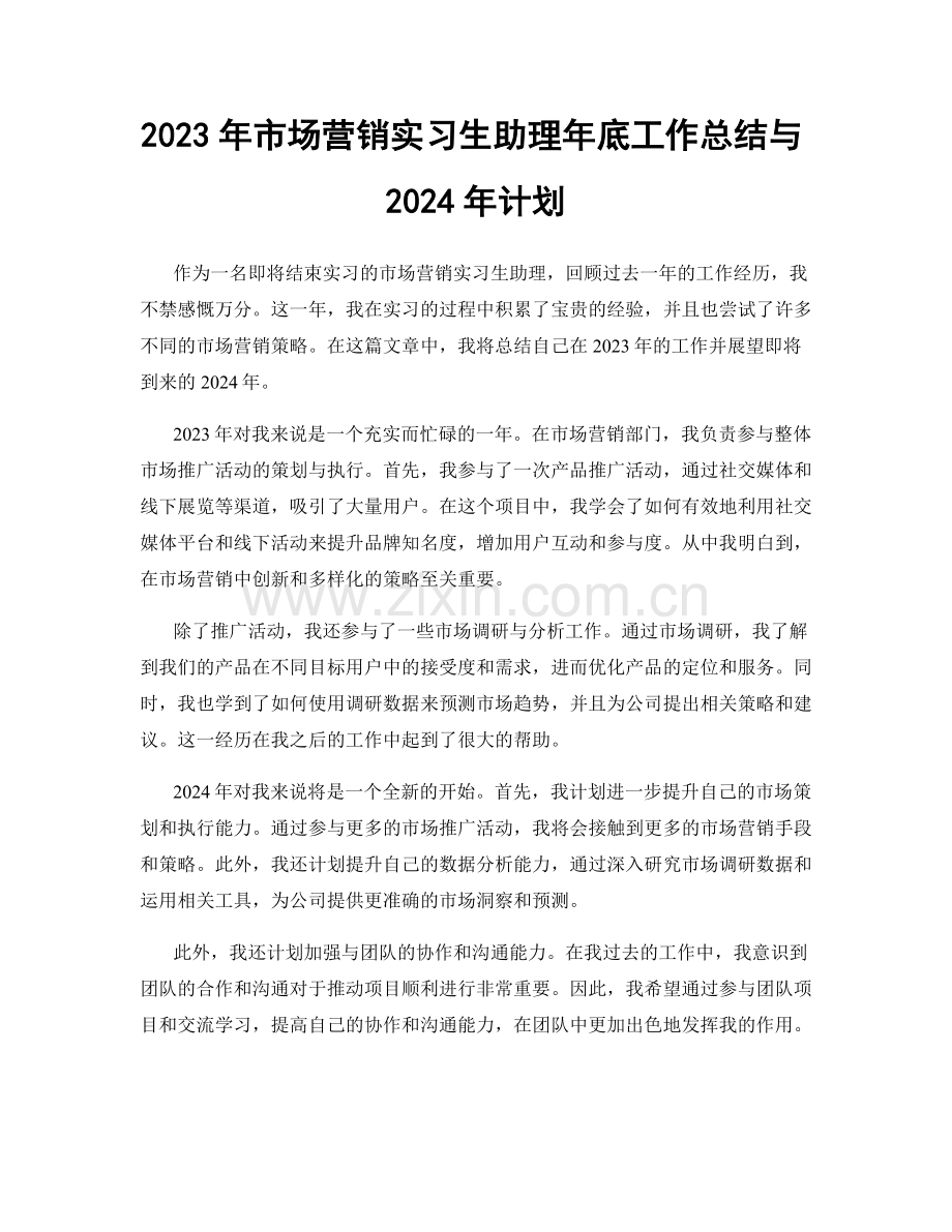2023年市场营销实习生助理年底工作总结与2024年计划.docx_第1页
