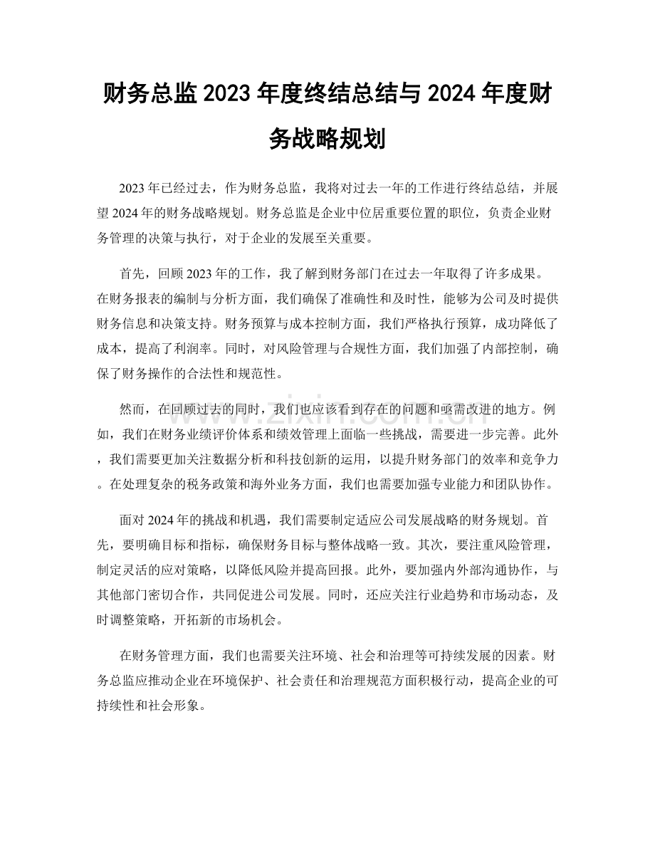 财务总监2023年度终结总结与2024年度财务战略规划.docx_第1页
