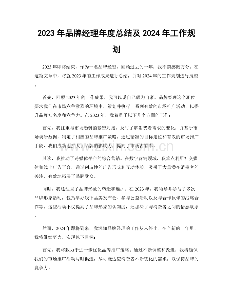 2023年品牌经理年度总结及2024年工作规划.docx_第1页