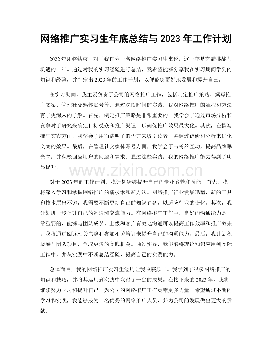 网络推广实习生年底总结与2023年工作计划.docx_第1页