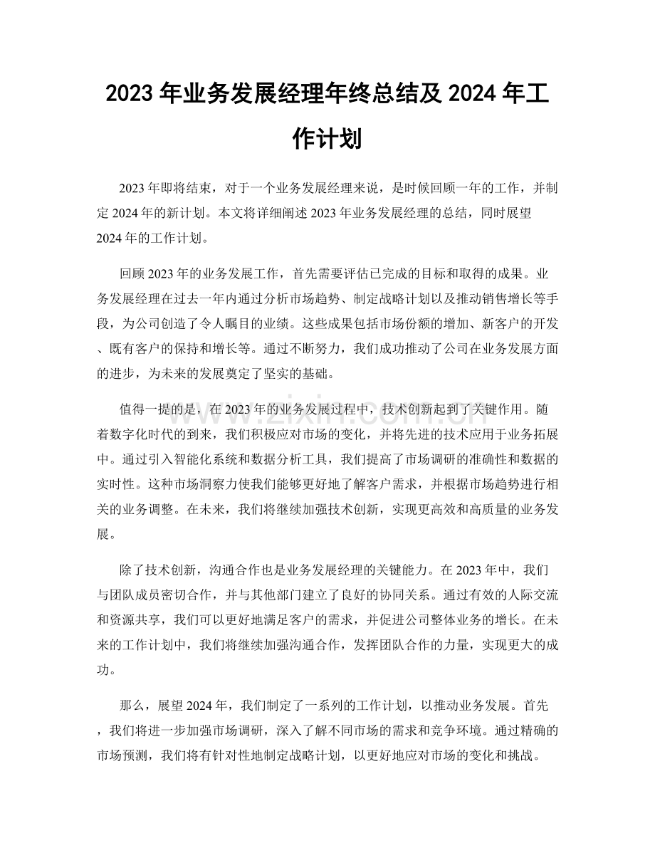 2023年业务发展经理年终总结及2024年工作计划.docx_第1页