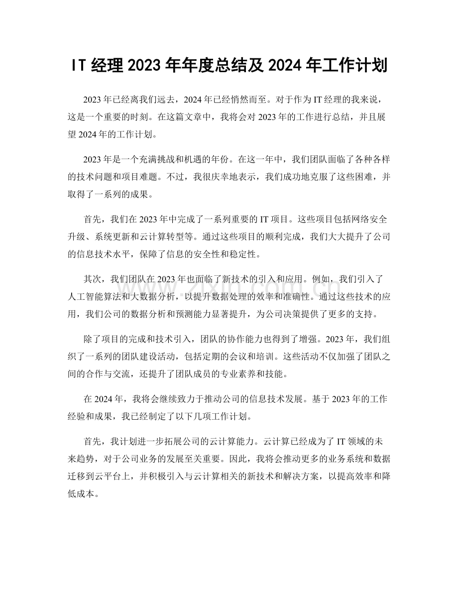 IT经理2023年年度总结及2024年工作计划.docx_第1页