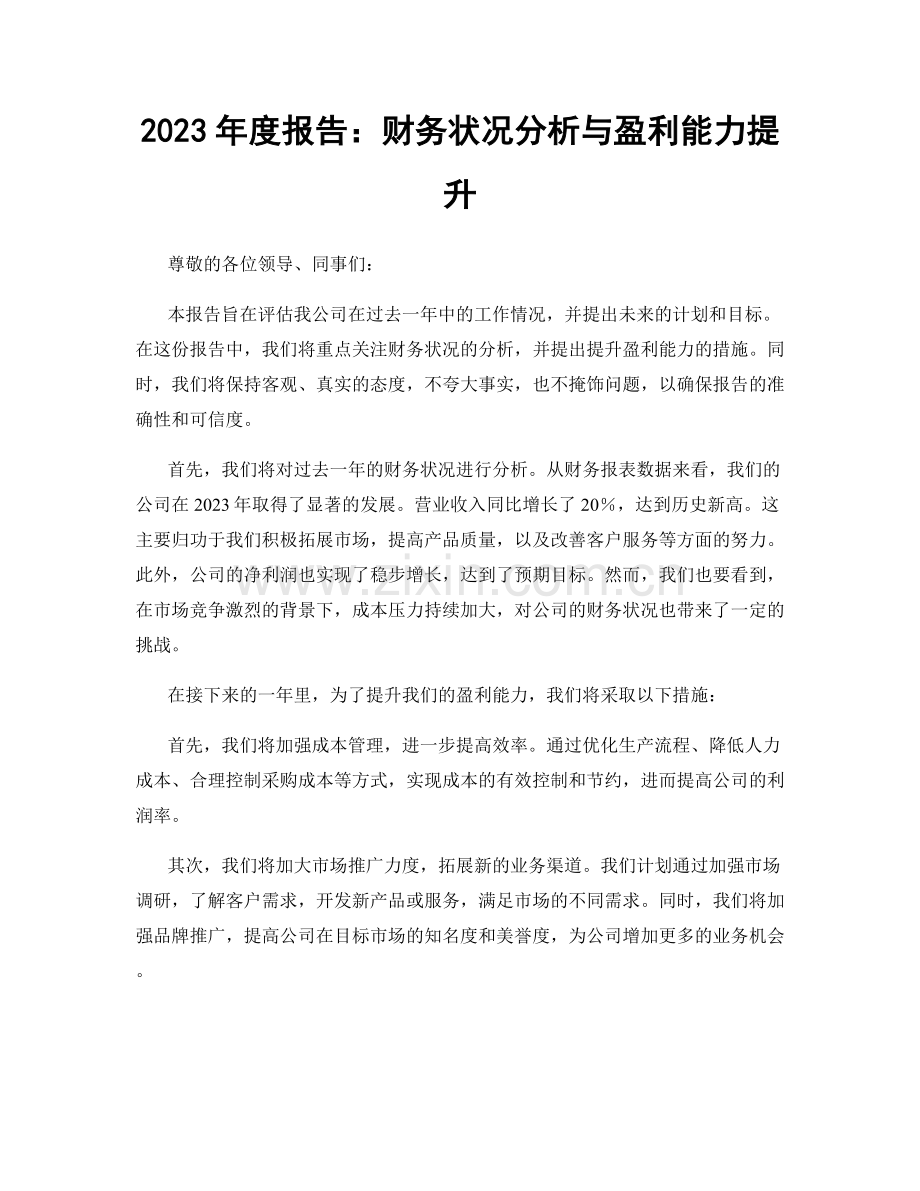 2023年度报告：财务状况分析与盈利能力提升.docx_第1页