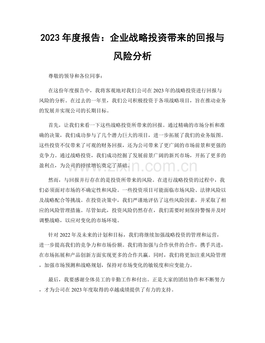 2023年度报告：企业战略投资带来的回报与风险分析.docx_第1页