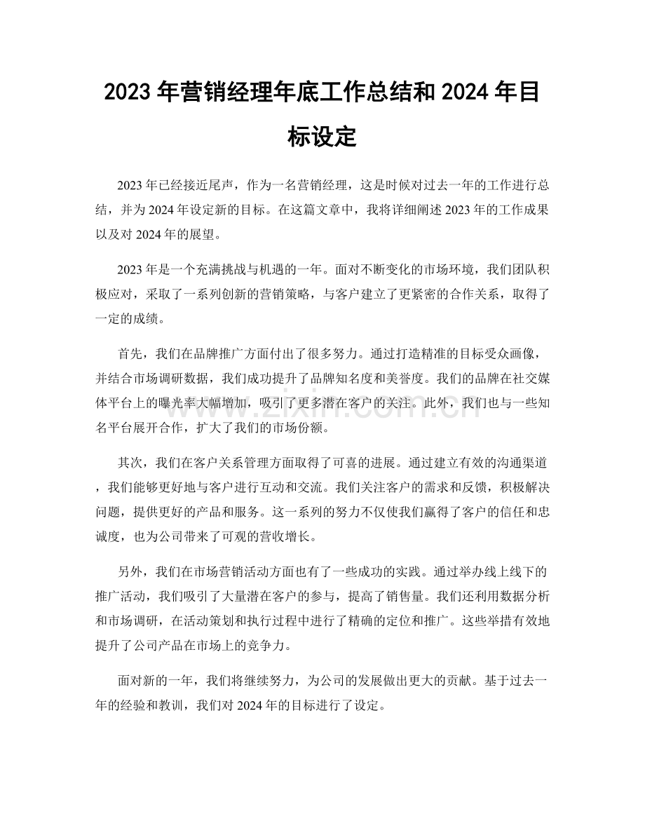 2023年营销经理年底工作总结和2024年目标设定.docx_第1页