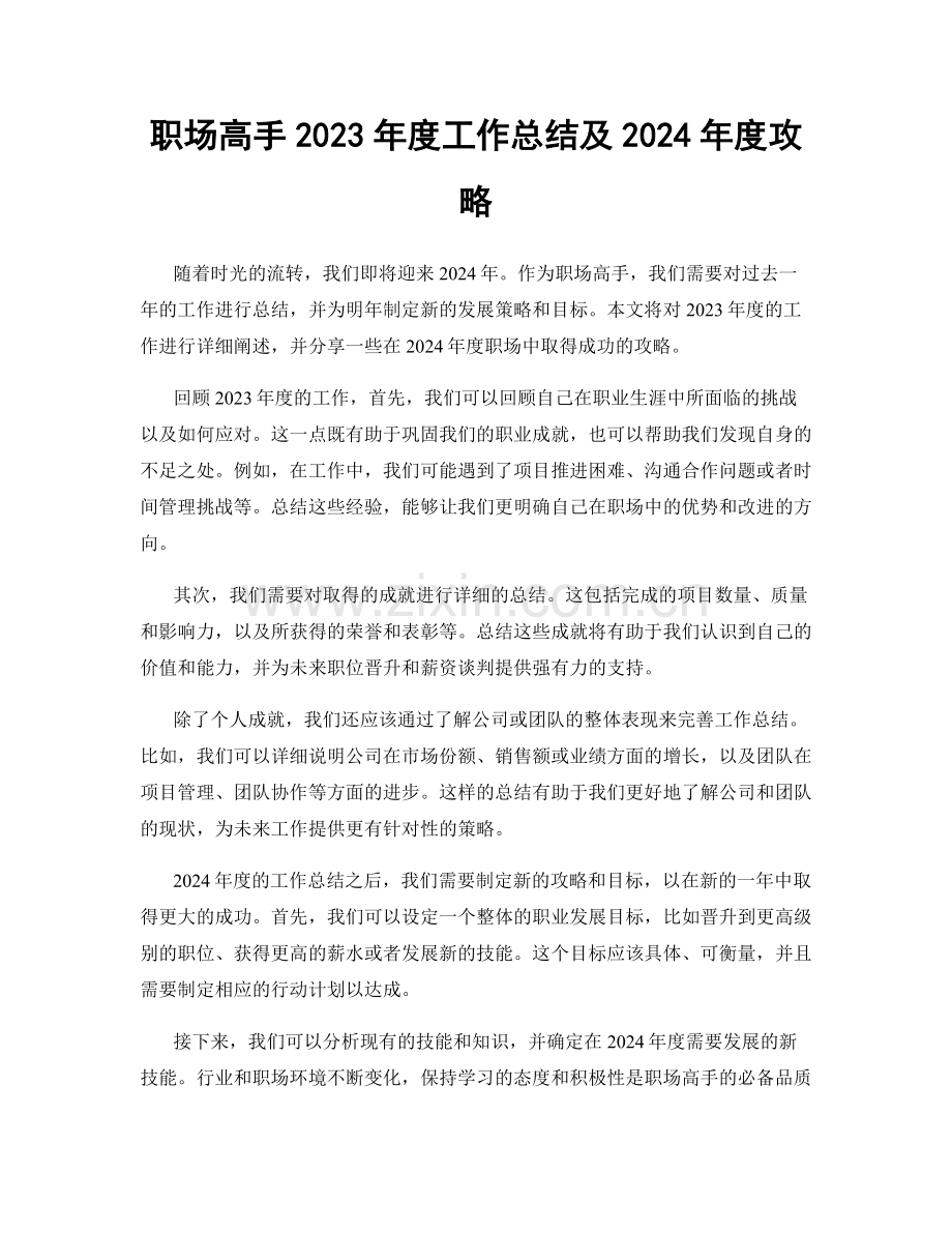 职场高手2023年度工作总结及2024年度攻略.docx_第1页