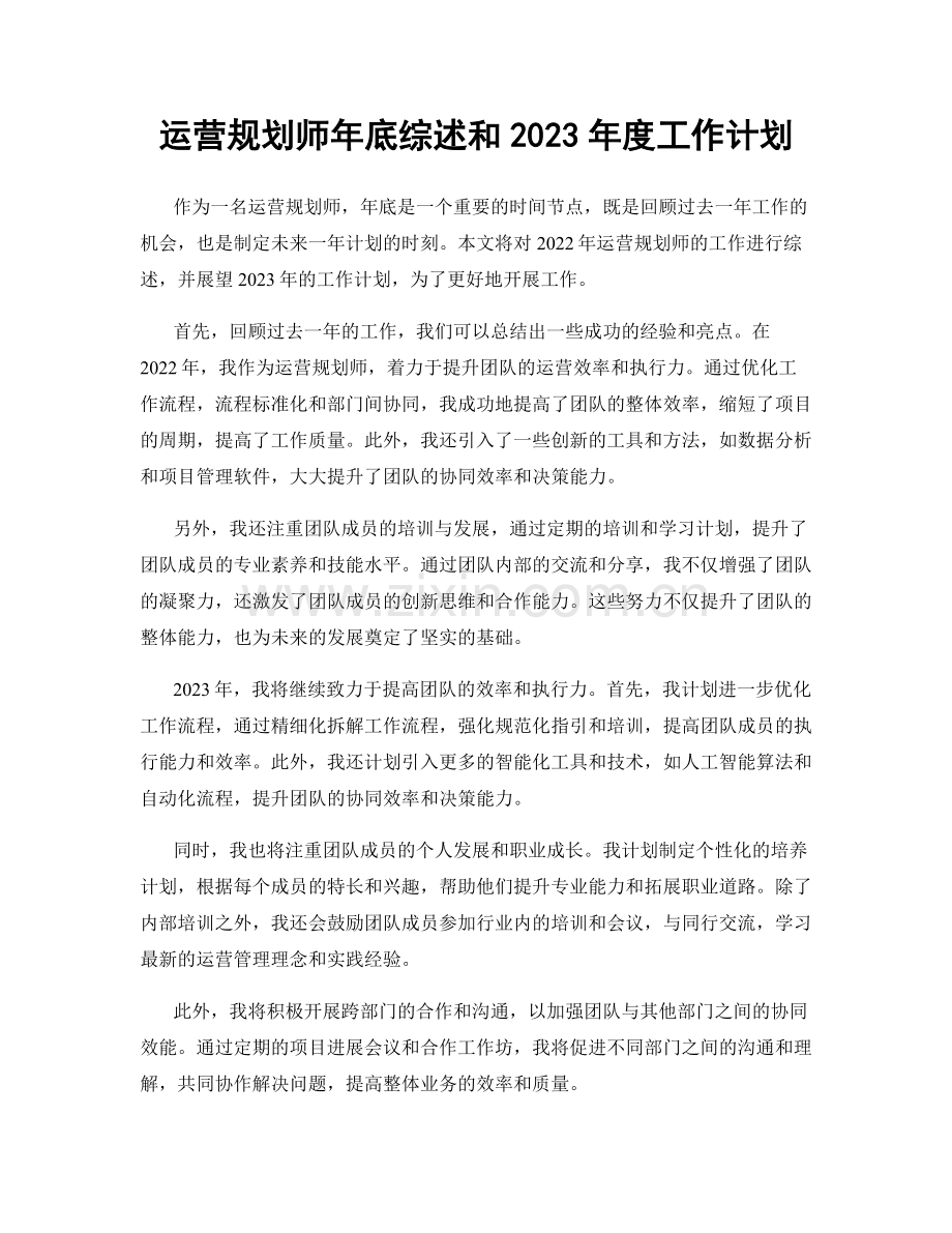运营规划师年底综述和2023年度工作计划.docx_第1页