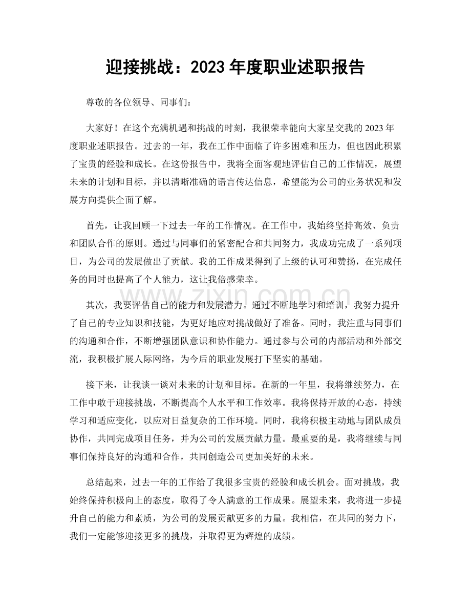 迎接挑战：2023年度职业述职报告.docx_第1页