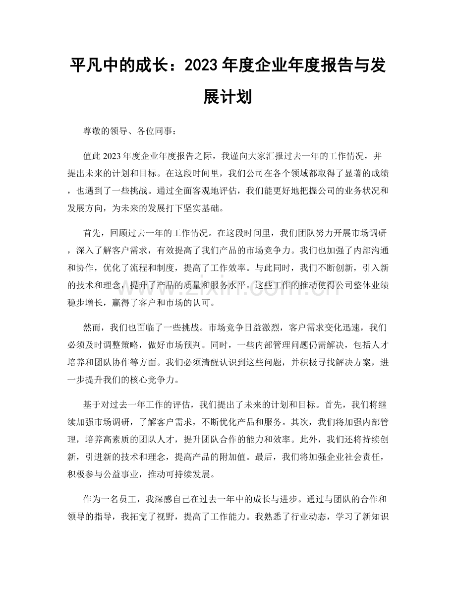 平凡中的成长：2023年度企业年度报告与发展计划.docx_第1页