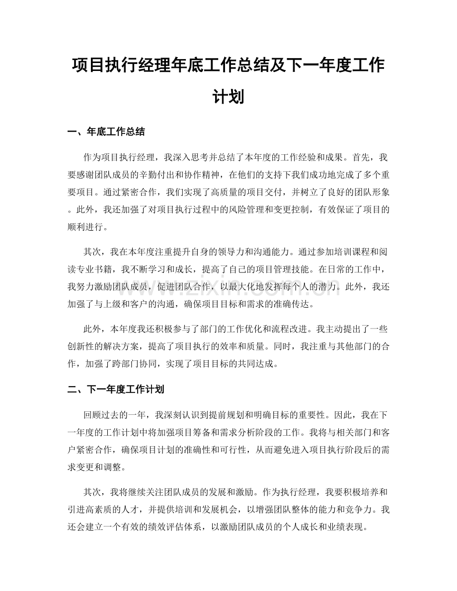 项目执行经理年底工作总结及下一年度工作计划.docx_第1页