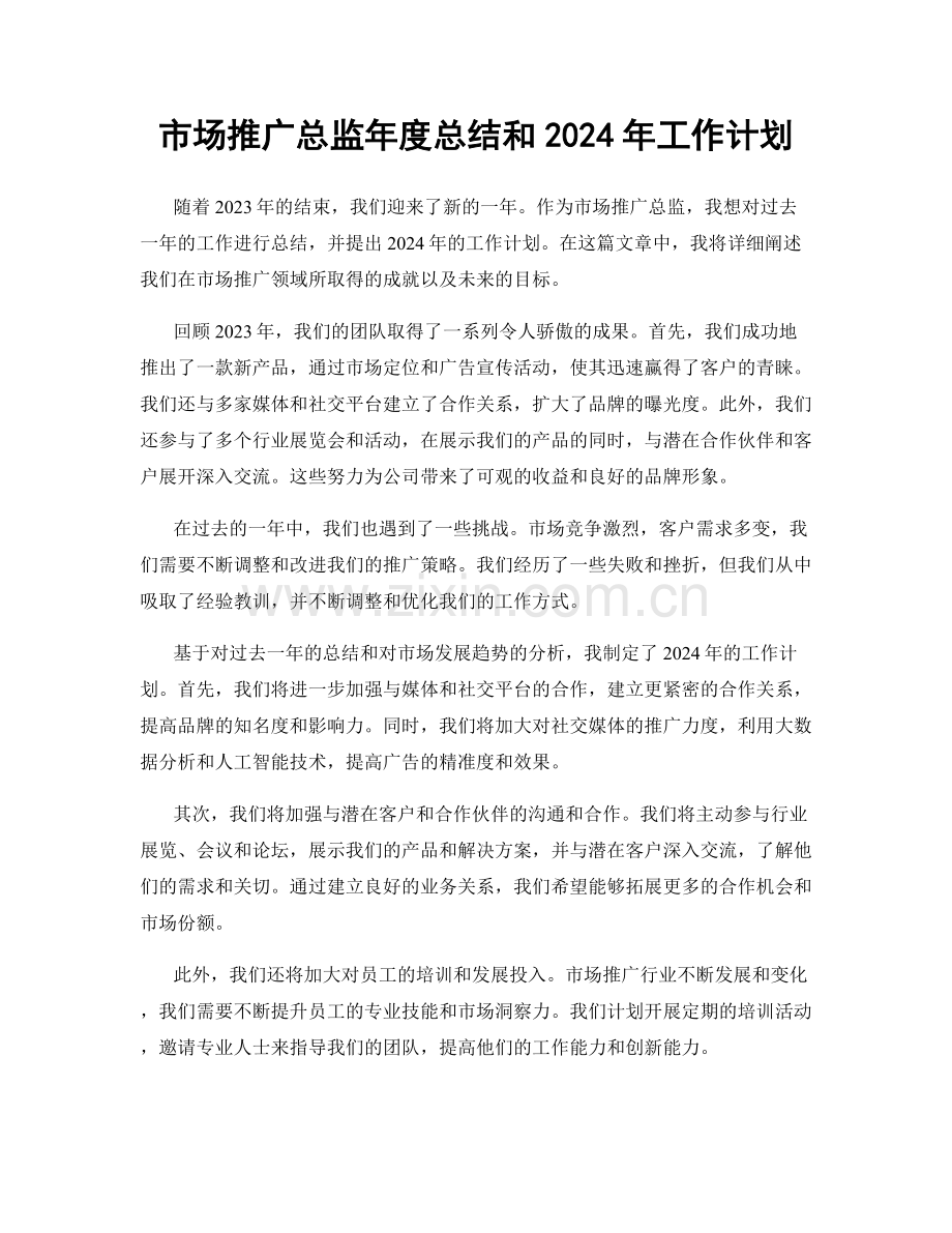 市场推广总监年度总结和2024年工作计划.docx_第1页