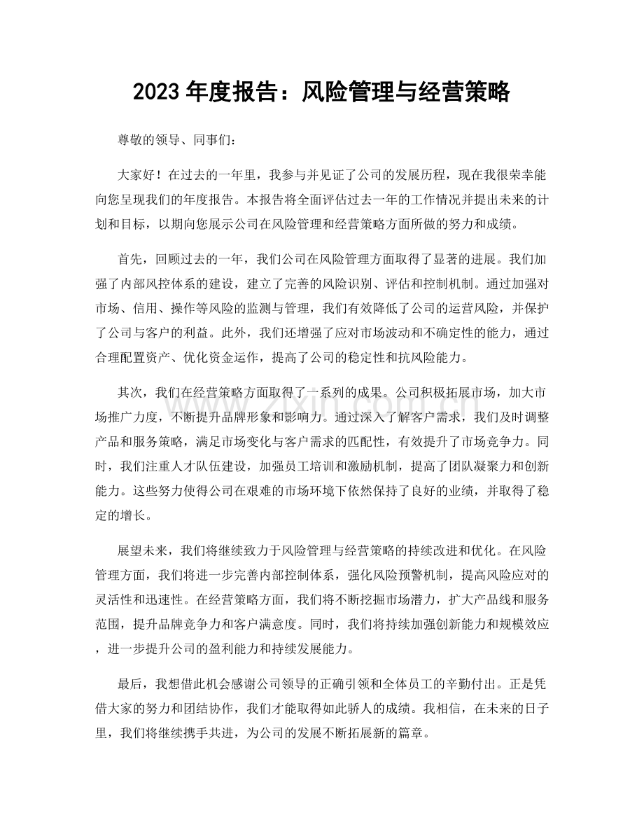 2023年度报告：风险管理与经营策略.docx_第1页
