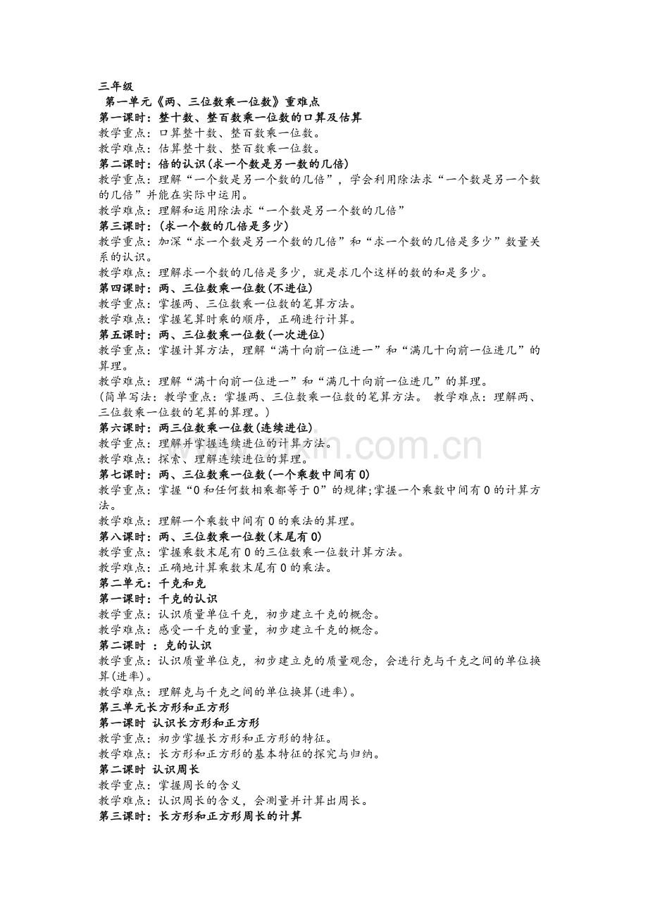 小学数学三年级重难点.doc_第1页