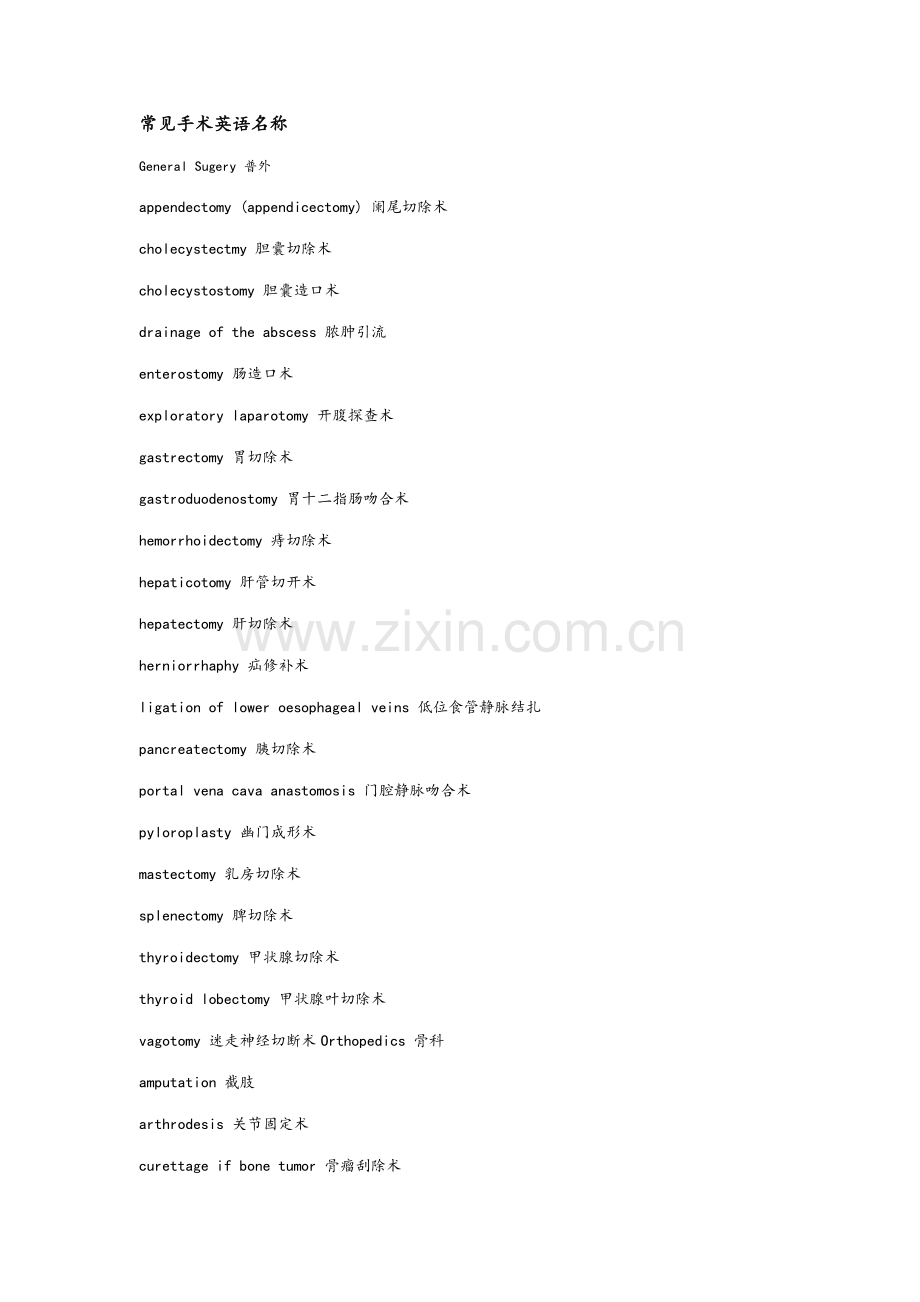 常见手术英语名称.doc_第1页