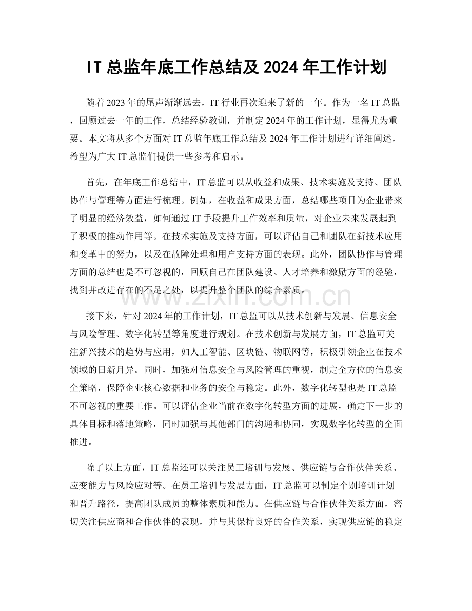 IT总监年底工作总结及2024年工作计划.docx_第1页