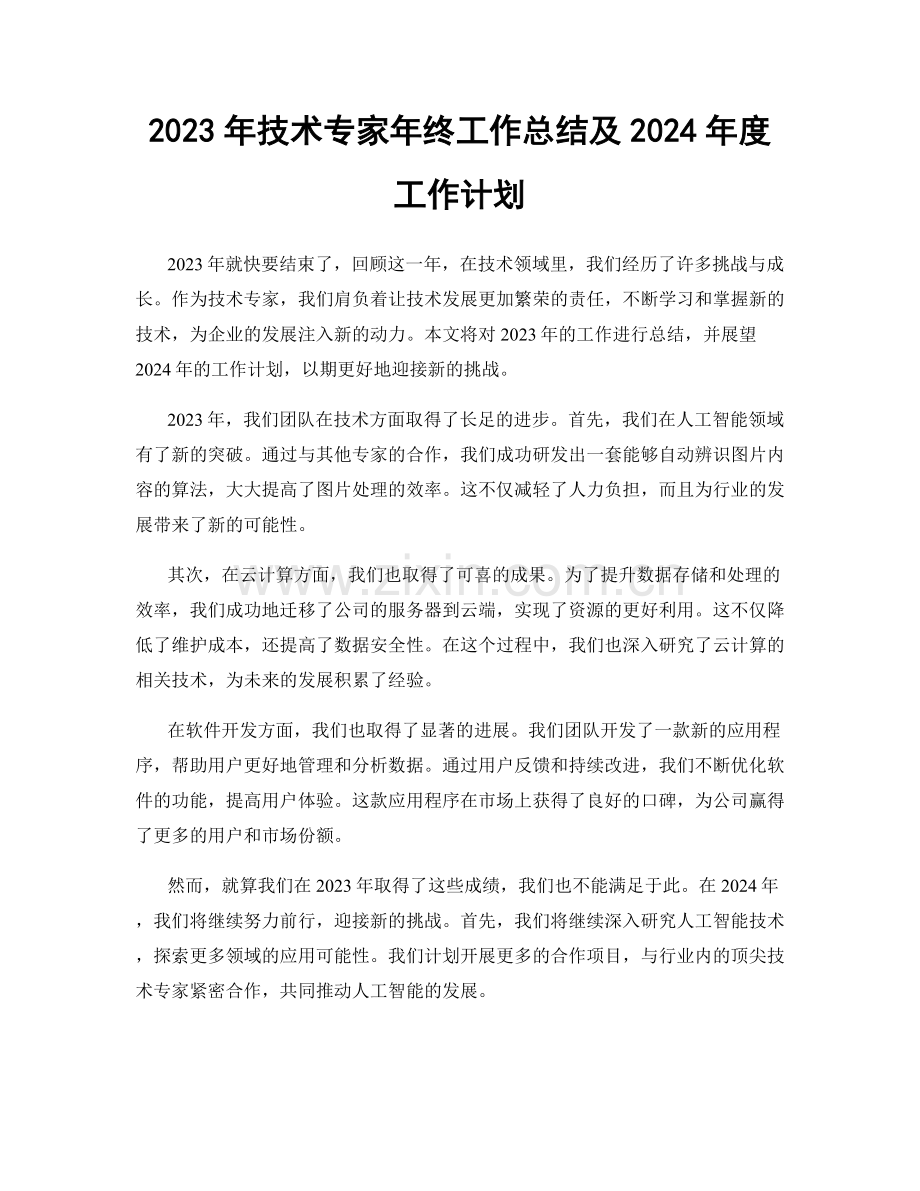 2023年技术专家年终工作总结及2024年度工作计划.docx_第1页