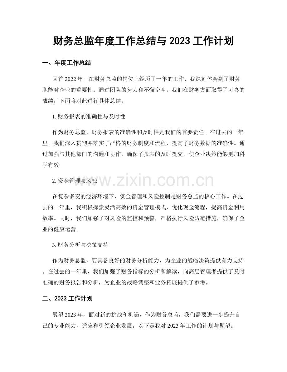财务总监年度工作总结与2023工作计划.docx_第1页