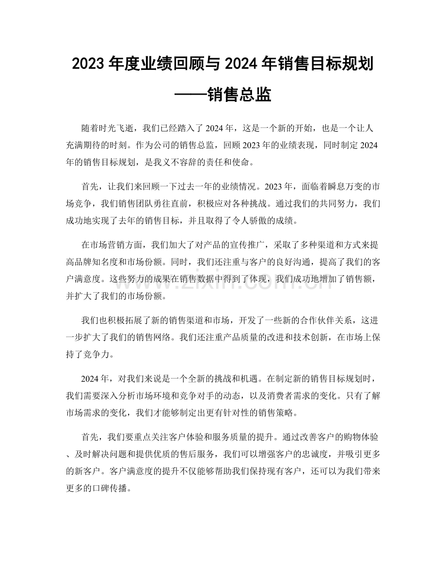2023年度业绩回顾与2024年销售目标规划——销售总监.docx_第1页
