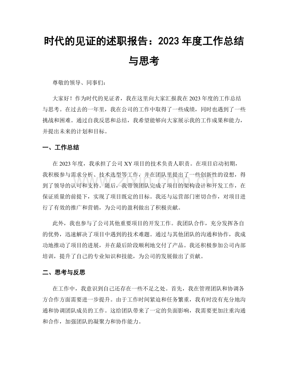时代的见证的述职报告：2023年度工作总结与思考.docx_第1页