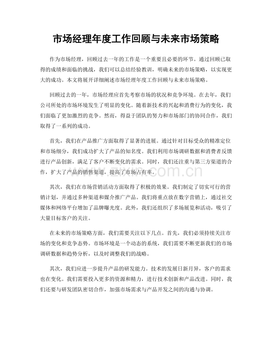 市场经理年度工作回顾与未来市场策略.docx_第1页