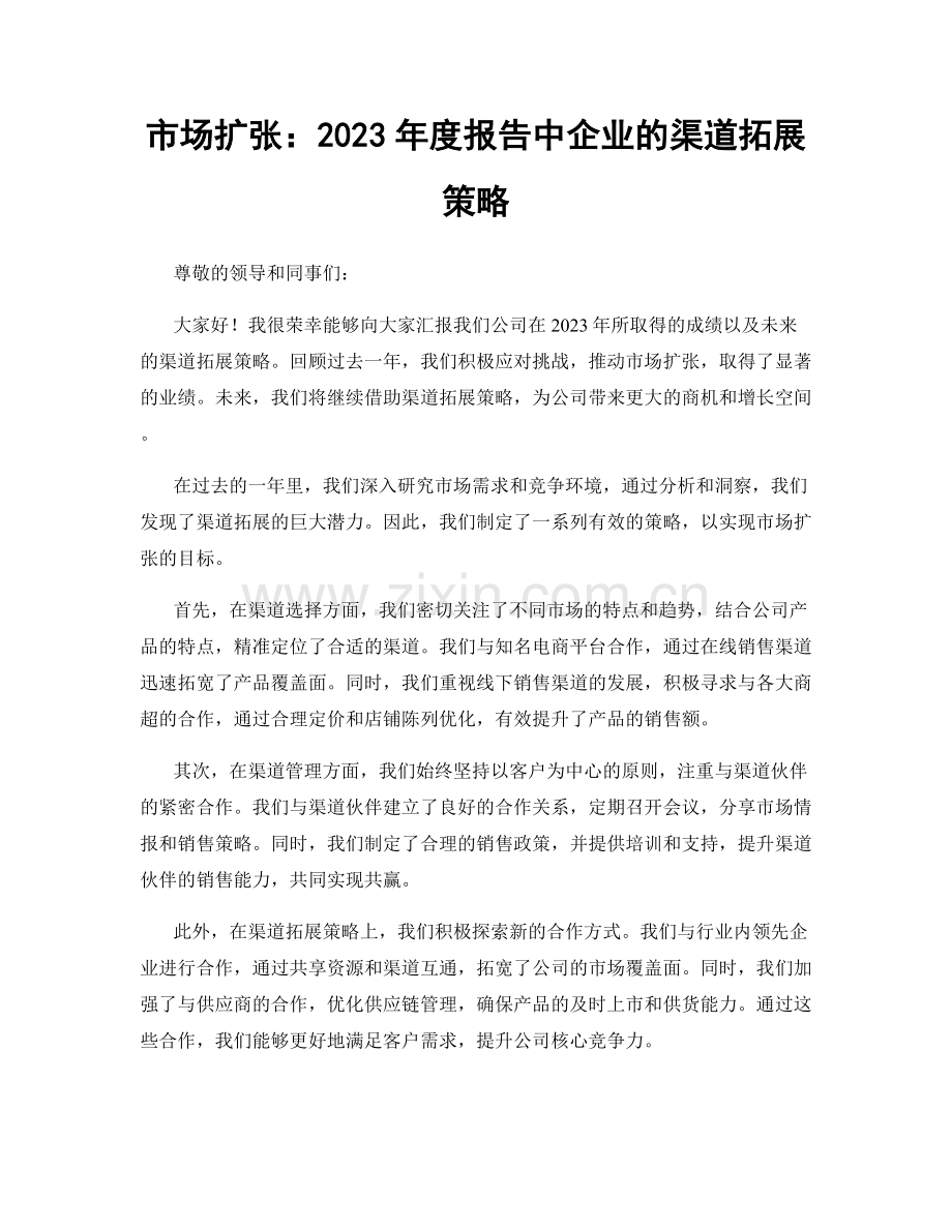 市场扩张：2023年度报告中企业的渠道拓展策略.docx_第1页