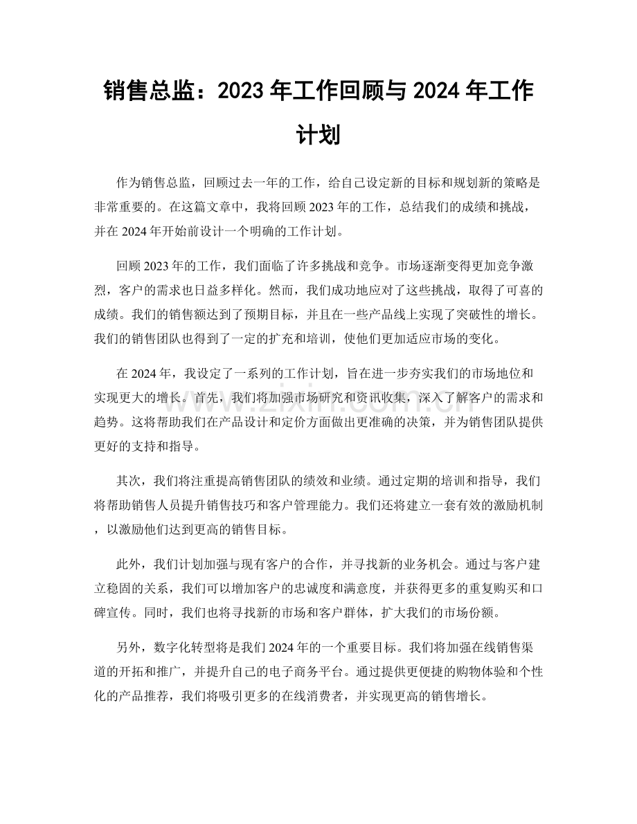 销售总监：2023年工作回顾与2024年工作计划.docx_第1页