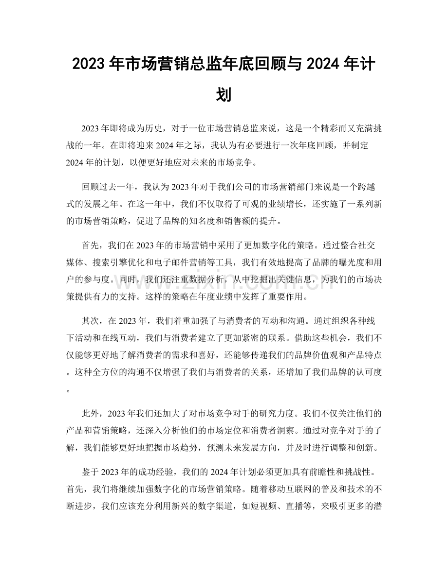 2023年市场营销总监年底回顾与2024年计划.docx_第1页