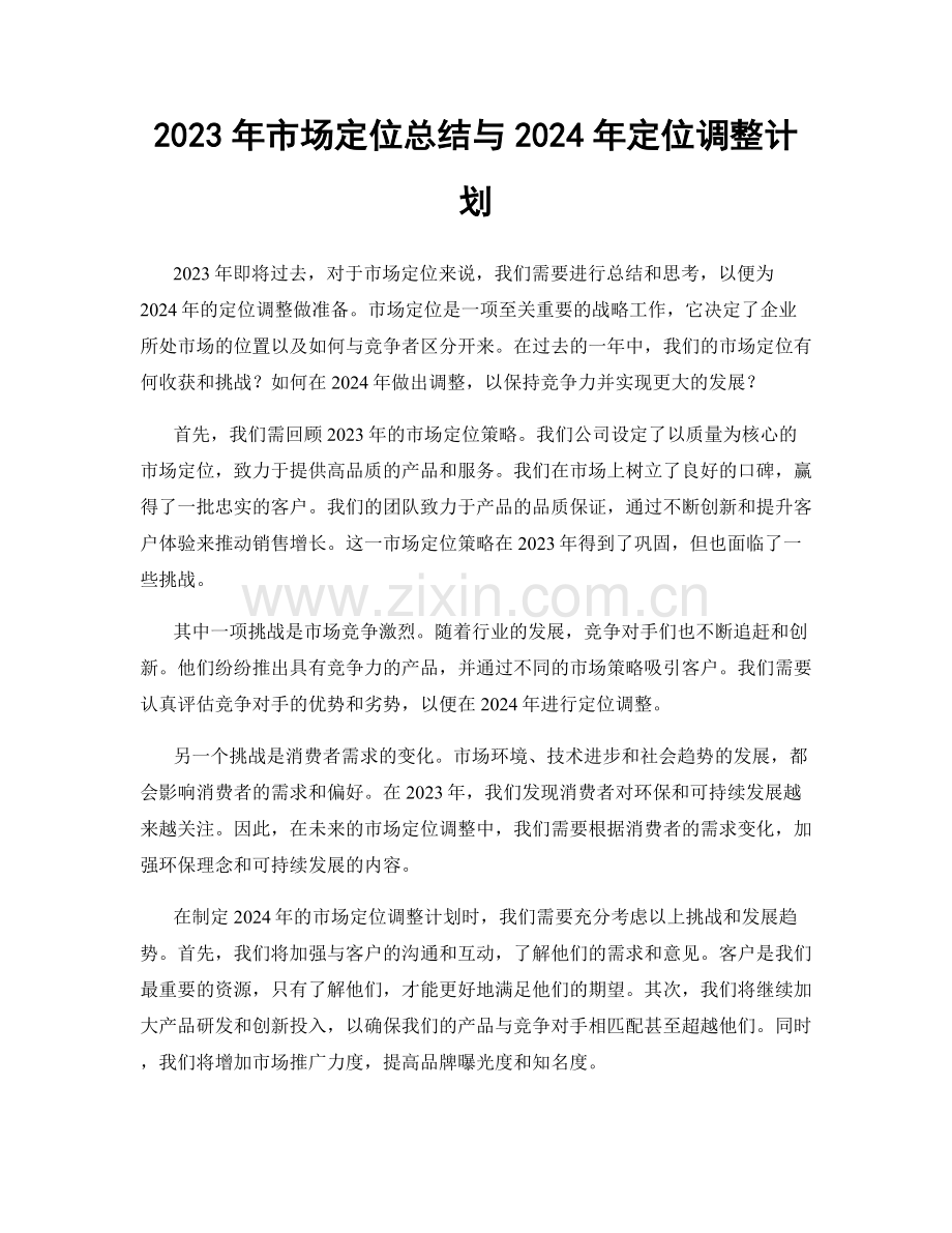 2023年市场定位总结与2024年定位调整计划.docx_第1页