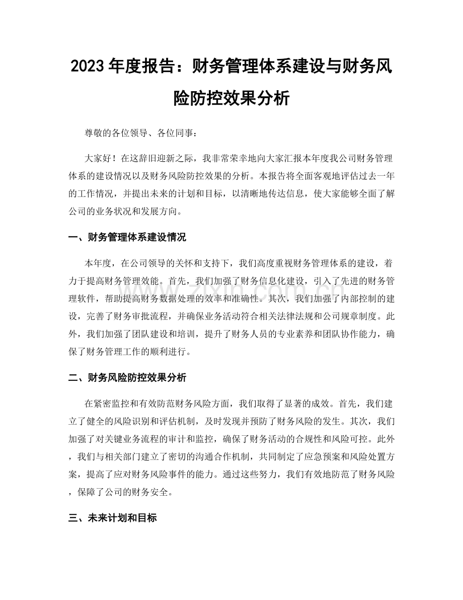 2023年度报告：财务管理体系建设与财务风险防控效果分析.docx_第1页