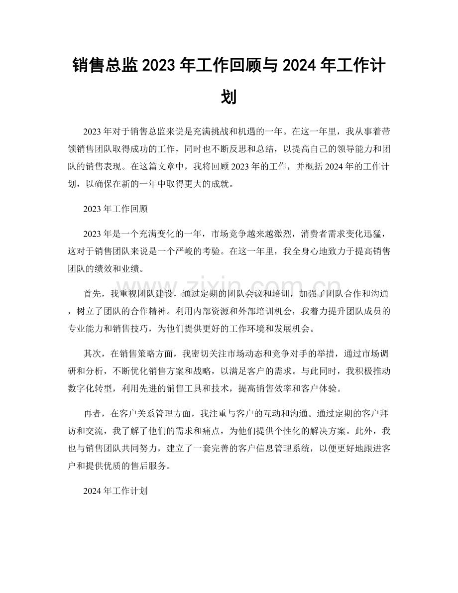 销售总监2023年工作回顾与2024年工作计划.docx_第1页