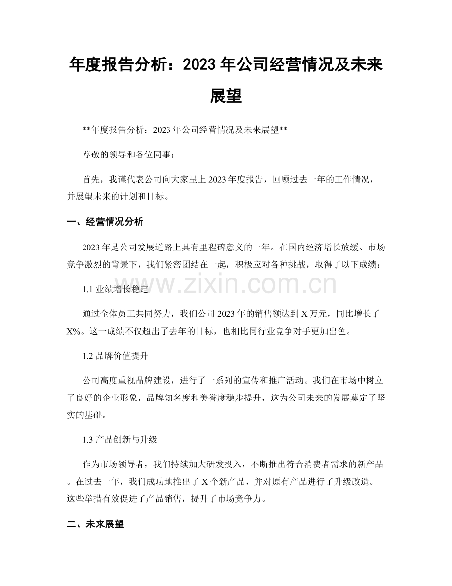 年度报告分析：2023年公司经营情况及未来展望.docx_第1页