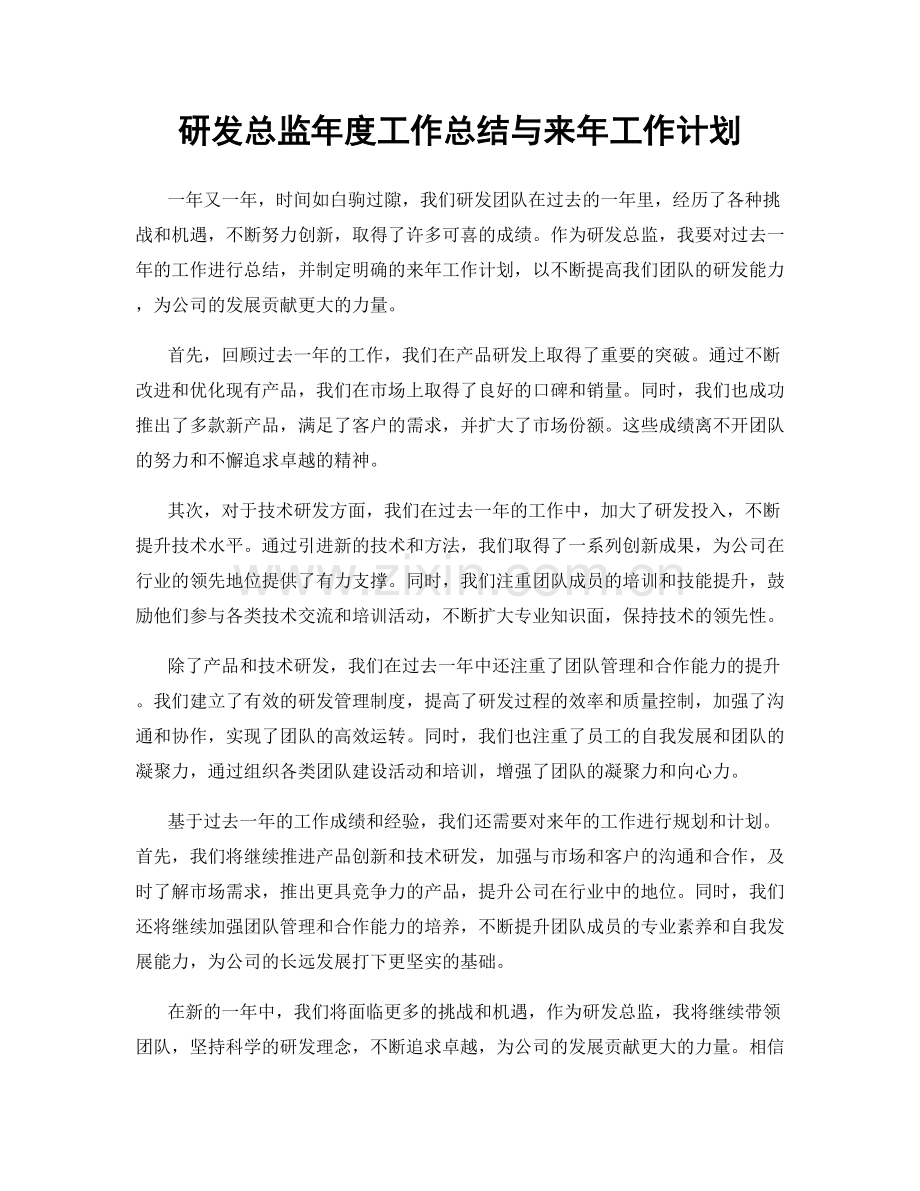 研发总监年度工作总结与来年工作计划.docx_第1页
