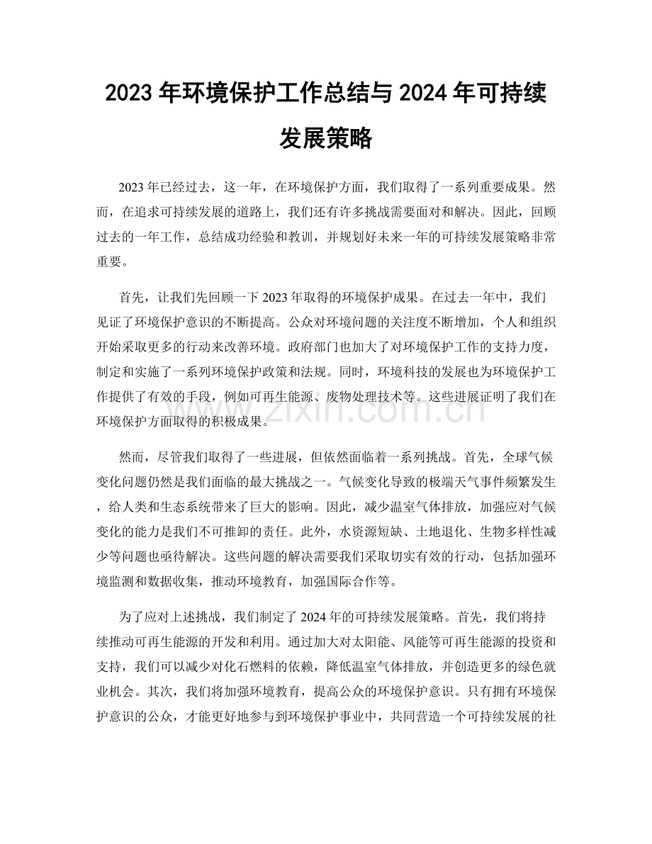 2023年环境保护工作总结与2024年可持续发展策略.docx_第1页