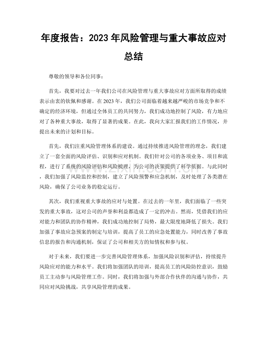 年度报告：2023年风险管理与重大事故应对总结.docx_第1页