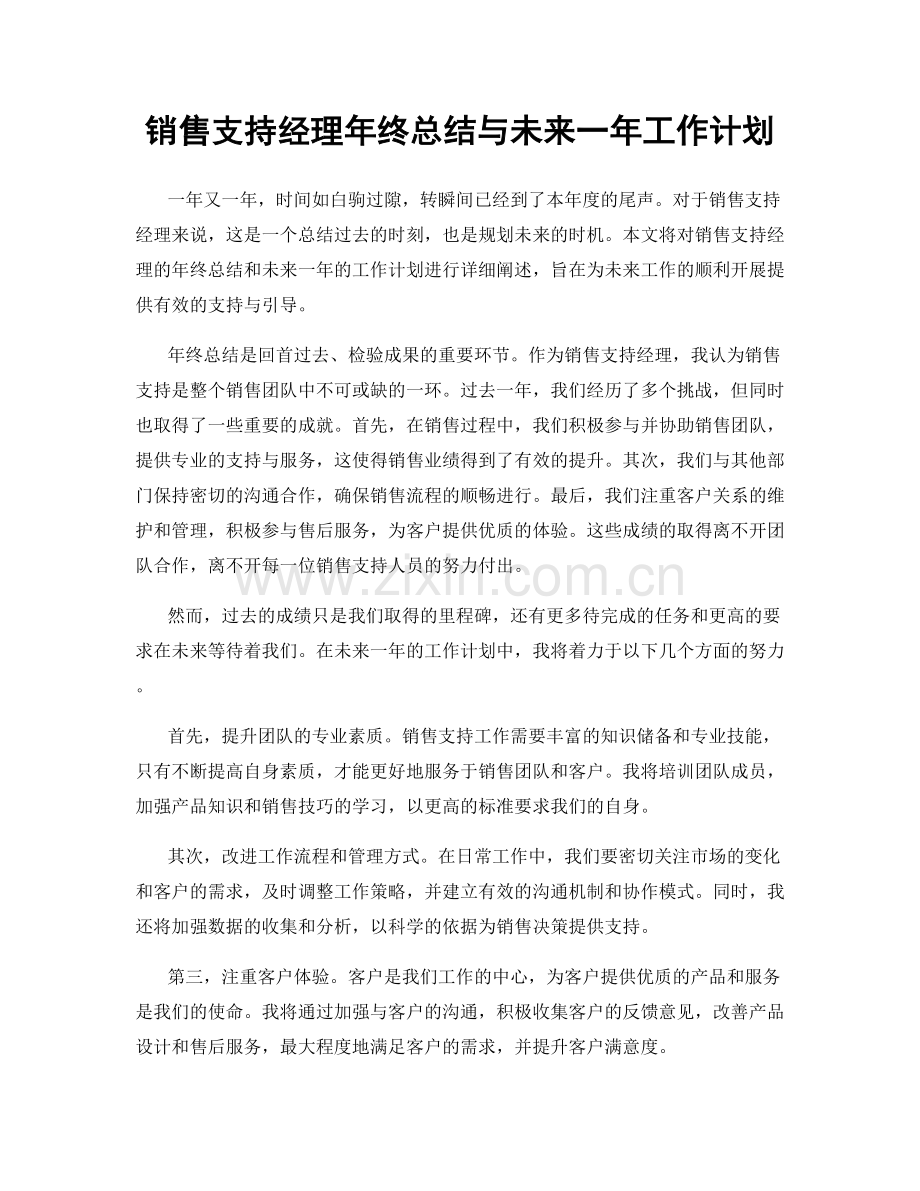 销售支持经理年终总结与未来一年工作计划.docx_第1页