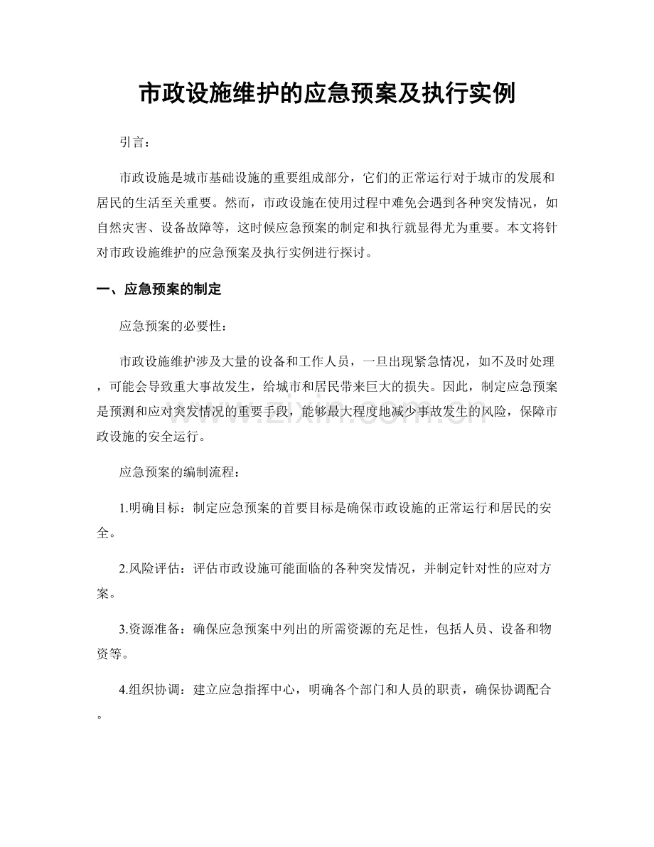 市政设施维护的应急预案及执行实例.docx_第1页