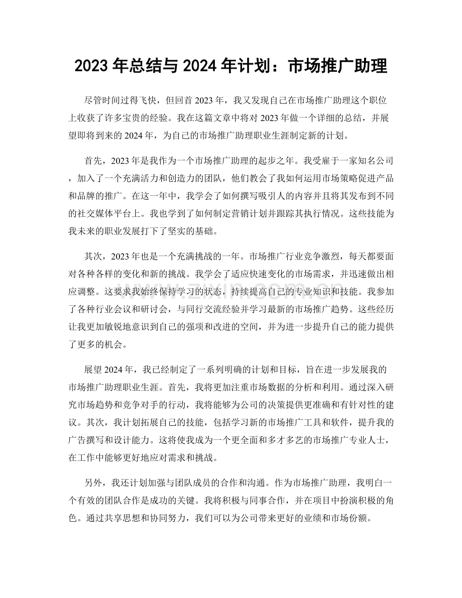 2023年总结与2024年计划：市场推广助理.docx_第1页
