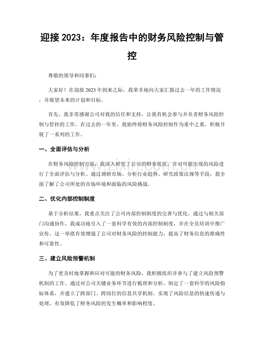 迎接2023：年度报告中的财务风险控制与管控.docx_第1页