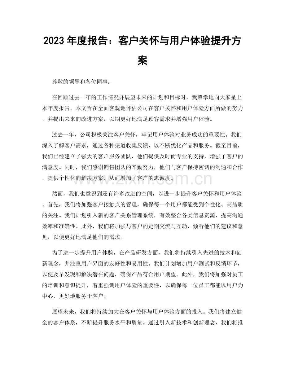 2023年度报告：客户关怀与用户体验提升方案.docx_第1页