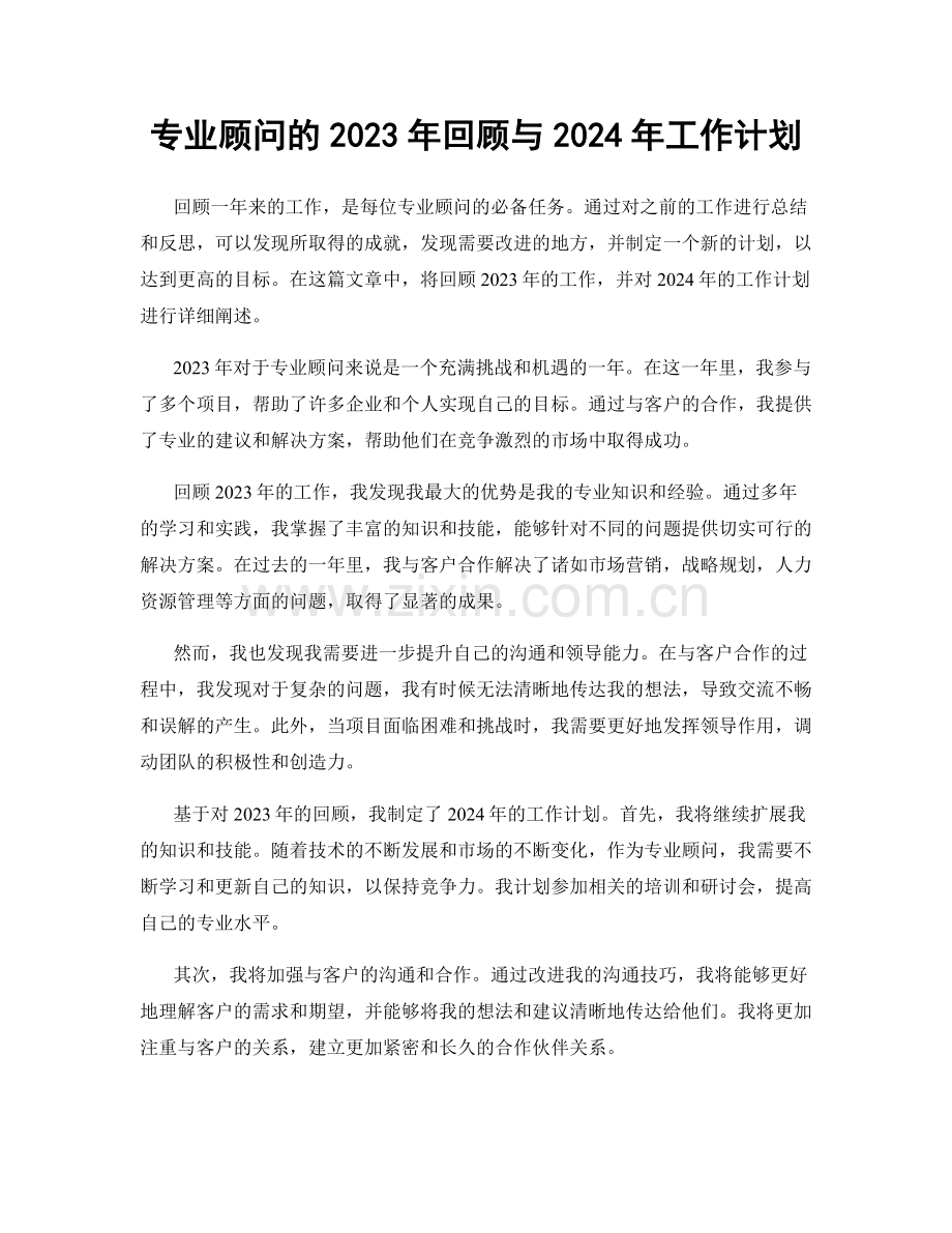 专业顾问的2023年回顾与2024年工作计划.docx_第1页